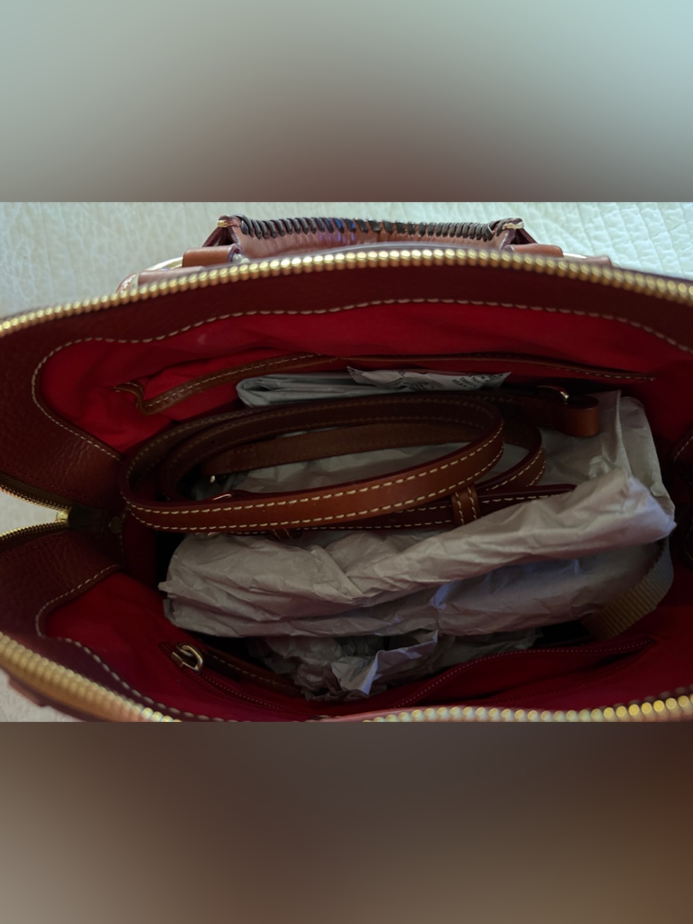 Dooney & Bourke Saddle (Reddish/Brown) Pebbled Leather Satchel with Tassel - Picture 7 of 7